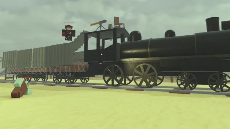 Dead Rails train traveling the railway through enemy territory